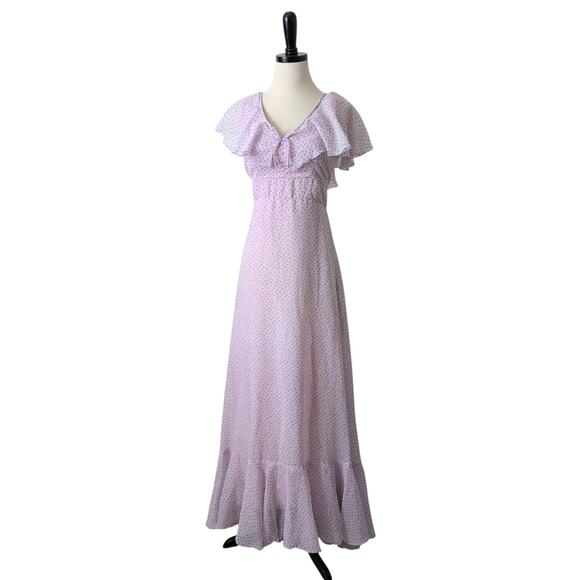 VTG 70s Womens XS Cottagecore Prairie Long Maxi Floral Tiered Lilac Purple Dress - Picture 3 of 16